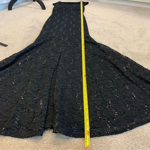 BLACK lace sequin mermaid open back sleeveless Long gown evening dress formal M - Picture 8 of 12